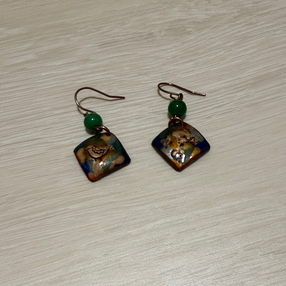 ✨ Boho Green and Gold Dangle Earrings